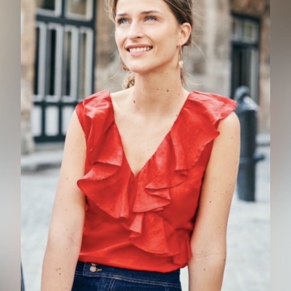 Boden Ruffle Blouse Top in Candy Apple Red